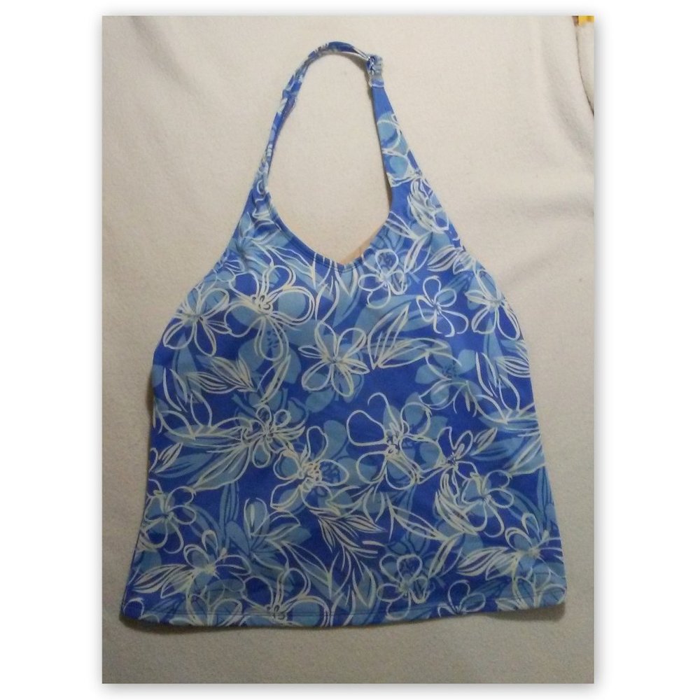 L.L. Bean Size 10 Blue Floral Tankini Women's Swimsuit Top
